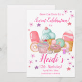 Sweet Cupcake, ijsklok, elke leeftijd Save The Date (Voorkant / Achterkant)