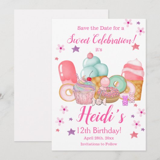 Sweet Cupcake, ijsklok, elke leeftijd Save The Date (Voorkant / Achterkant)