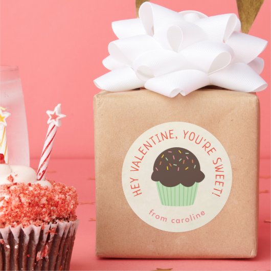 Sweet Cupcake Kinder Classroom Valentijnsdag Party Ronde Sticker (Feest)