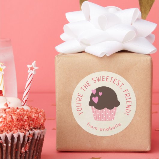 Sweet Cupcake Kinder Classroom Valentijnsdag Party Ronde Sticker (Feest)