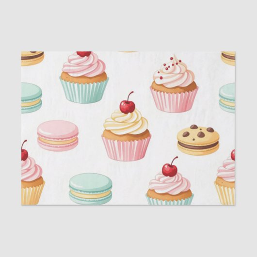 Sweet Cupcake Macaron Pattern Tissuepapier (Voorkant)