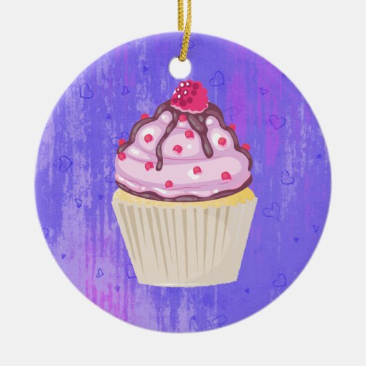 Sweet Cupcake met Frambozen bovenaan Keramisch Ornament (Voorkant)