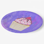 Sweet Cupcake met Frambozen bovenaan Papieren Bordje (Gekanteld)