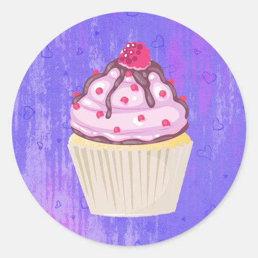 Sweet Cupcake met Frambozen bovenaan Ronde Sticker (Voorkant)