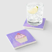 Sweet Cupcake met Frambozen bovenaan Stenen Onderzetter (Zijkant)