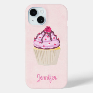Sweet Cupcake met Frambozen op Aangepast bovenaan iPhone 15 Case