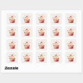 Sweet Cupcake Red Hearts Valentijnsdag Kaart Vierkante Sticker (Vel)
