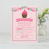Sweet Cupcake Roze verjaardagsfeestje uitnodiging (Staand voorkant)