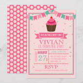 Sweet Cupcake Roze verjaardagsfeestje uitnodiging (Voorkant / Achterkant)