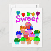 "Sweet" Cupcake Stack met heldere harten Briefkaart (Voorkant / Achterkant)