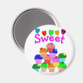 "Sweet" Cupcake Stack met heldere harten Magneet (Voorkant / Achterkant)