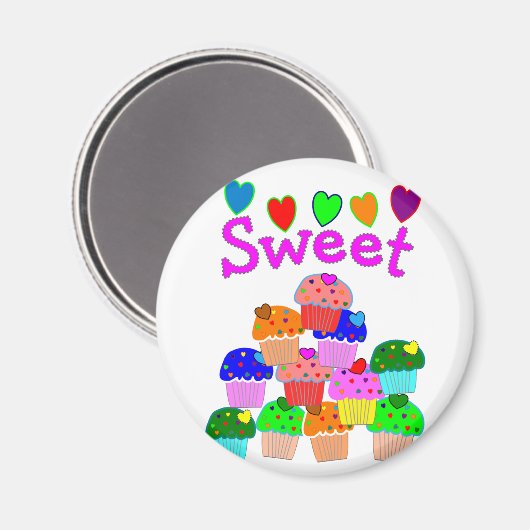 "Sweet" Cupcake Stack met heldere harten Magneet (Voorkant / Achterkant)