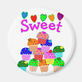 "Sweet" Cupcake Stack met heldere harten Magneet (Voorkant)
