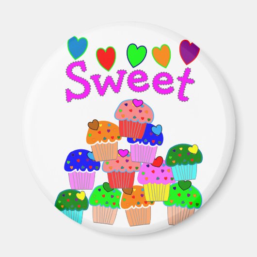 "Sweet" Cupcake Stack met heldere harten Magneet (Voorkant)