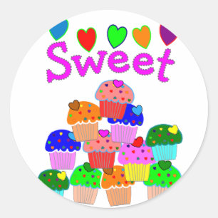 "Sweet" Cupcake Stack met heldere harten Ronde Sticker