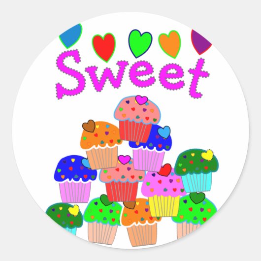 "Sweet" Cupcake Stack met heldere harten Ronde Sticker (Voorkant)