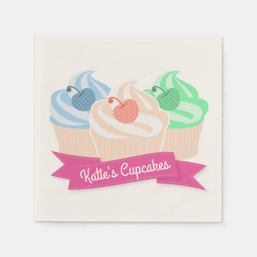 Sweet Cupcake Trio Speciaal Roze Servet (Voorkant)