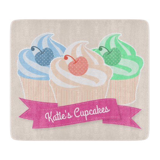 Sweet Cupcake Trio Speciaal Roze Snijplank (Voorkant)