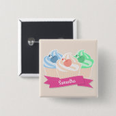 Sweet Cupcake Trio Speciaal Roze Vierkante Button 5,1 Cm (Voorkant /achterkant)