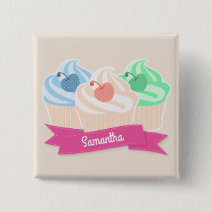 Sweet Cupcake Trio Speciaal Roze Vierkante Button 5,1 Cm