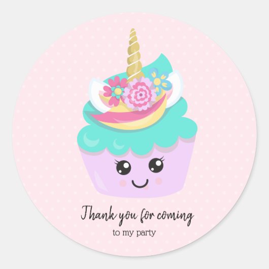 Sweet cupcake unicorn - kies achtergrondkleur ronde sticker (Voorkant)