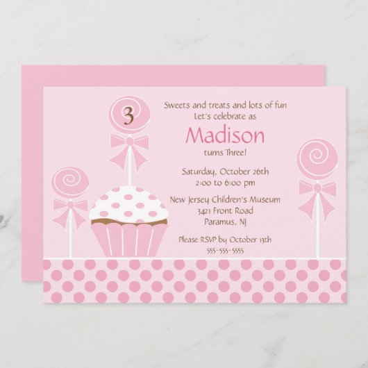 Sweet Cupcake verjaardagsuitnodiging Kaart (Voorkant / Achterkant)