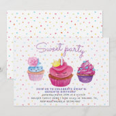 Sweet cupcakes en sproinkles verjaardagsuitnodigin (Voorkant / Achterkant)