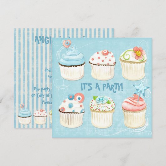 Sweet Cupcakes - Het is een feest!  Uitnodiging vo (Voorkant / Achterkant)
