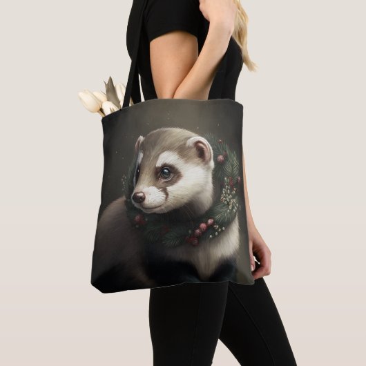 Sweet Cute Festive Ferret Canvas tas (Dichtbij)