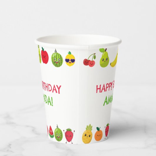 Sweet Cute Fruit Funny Kids Birthday Party  Papieren Bekers (Rechts)