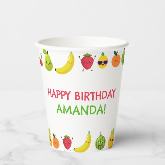 Sweet Cute Fruit Funny Kids Birthday Party  Papieren Bekers (Voorkant)