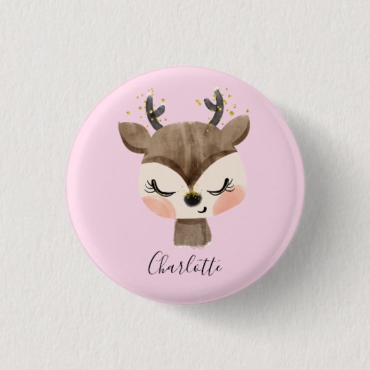 Sweet Cute & Girly Pastel Blush Pink Baby Reindest Ronde Button 3,2 Cm (Voorkant)