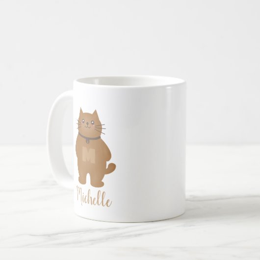 Sweet Cute Kitty Cat Lover Monogram Jouw naam toev Koffiemok (Voorkant links)