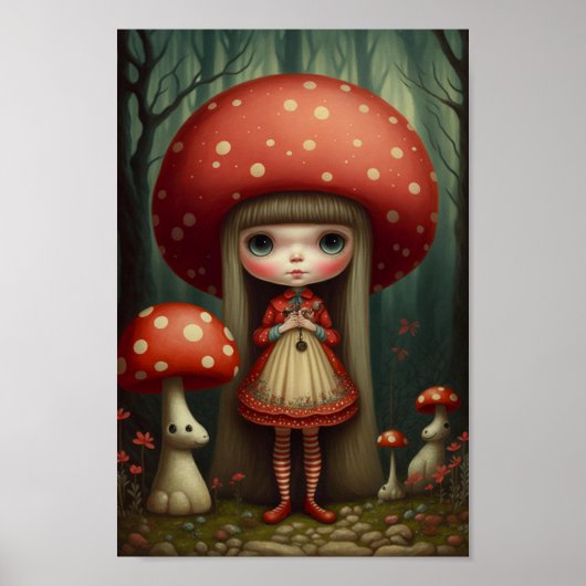 Sweet Cute Little Mushroom Pet Girl Art Poster (Voorkant)