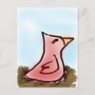 Sweet Cute Little Waterverf Redbird in the Nest Briefkaart