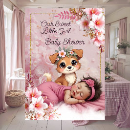 Sweet Cute Pink Girl Baby Shower Puppy Dog Kaart