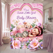 Sweet Cute Pink Girl Baby Shower Puppy Kitten
