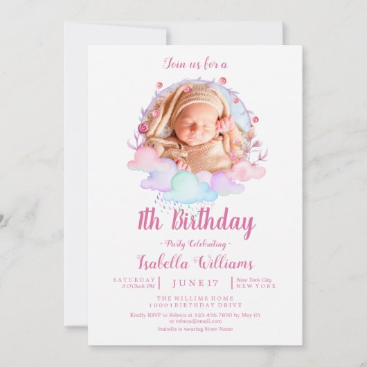 Sweet Cute Unicorn Waterverf Meisje Eerste Verjaar Kaart (Voorkant)