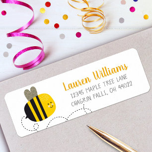 Sweet Cute Yellow Bumblebee Child Birthday Adres Etiket