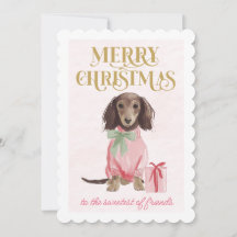 Sweet Dachshund Pink Christmas  Flat Holiday Card