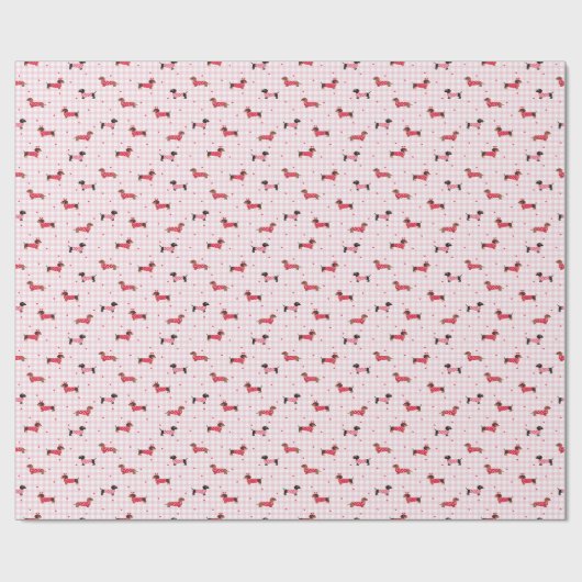 Sweet Dachshund Plaid Pattern Wrapping Paper Roll Cadeaupapier (Vlak)
