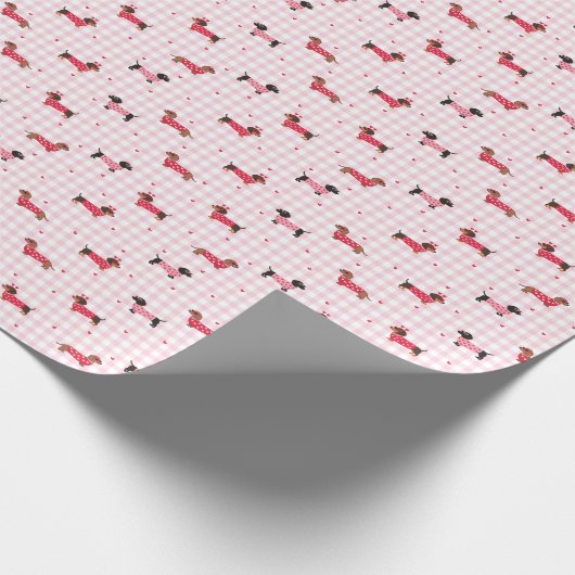 Sweet Dachshund Plaid Pattern Wrapping Paper Roll Cadeaupapier (Hoek)