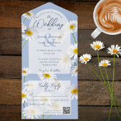 Sweet Daisies op Bleek blauw met QR-code All In One Uitnodiging