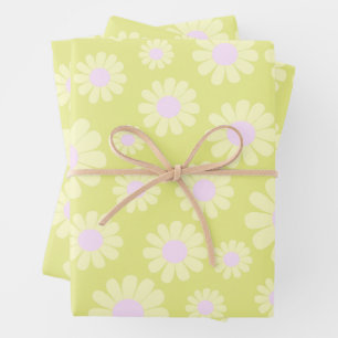 Sweet Daisy Baby Pastel Green Yellow Pink Inpakpapier Vel