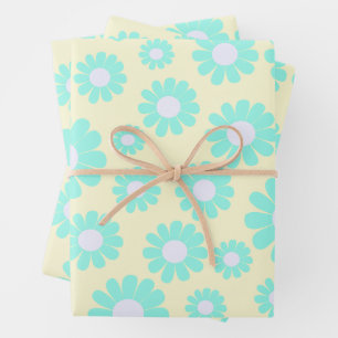 Sweet Daisy Baby Pastel Groen Blauw Roze Inpakpapier Vel