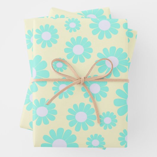 Sweet Daisy Baby Pastel Groen Blauw Roze Inpakpapier Vel (In situ)