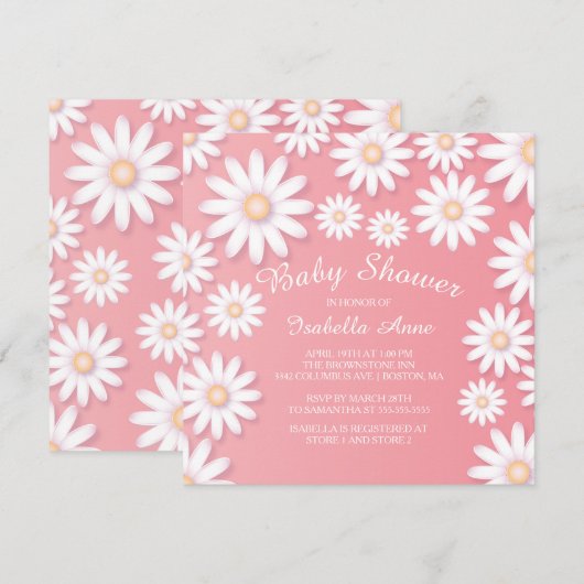 Sweet Daisy Baby shower Invitation Kaart (Voorkant / Achterkant)