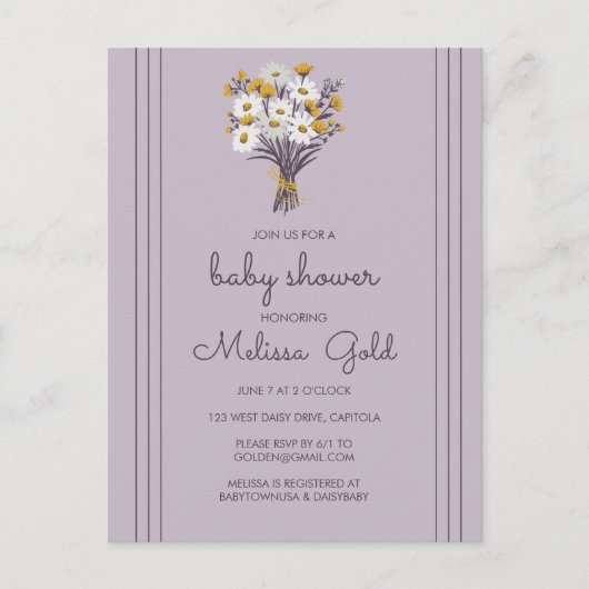 Sweet Daisy Boeket Chic BABY SHOWER CUSTOM Uitnodiging Briefkaart (Voorkant)