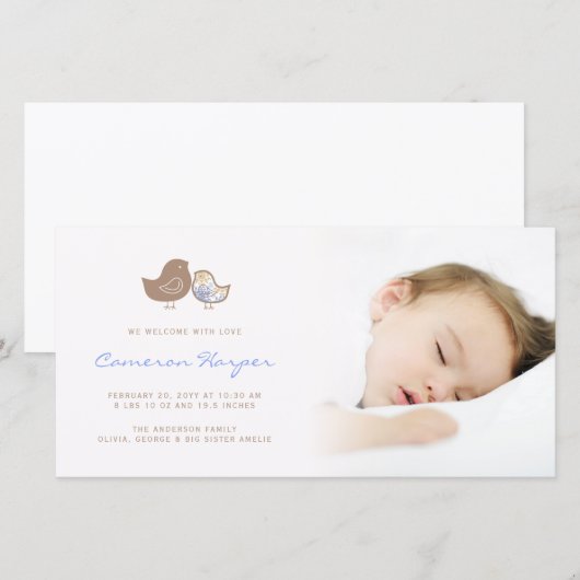 Sweet Damask Chicks Baby Boy Aankondiging (Voorkant / Achterkant)