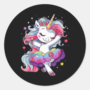 Sweet Dancing Ballerina Unicorn Ballet Unicorn Gir Ronde Sticker